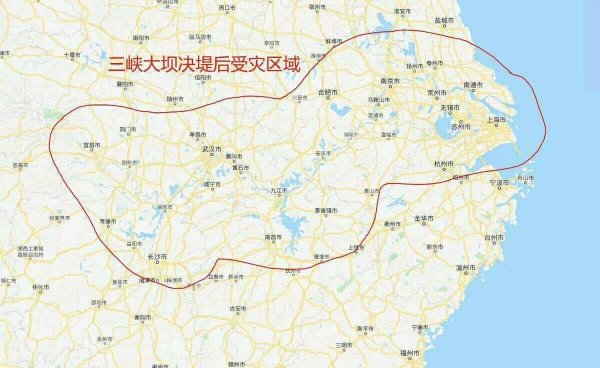 三峡大坝决堤受灾示意图